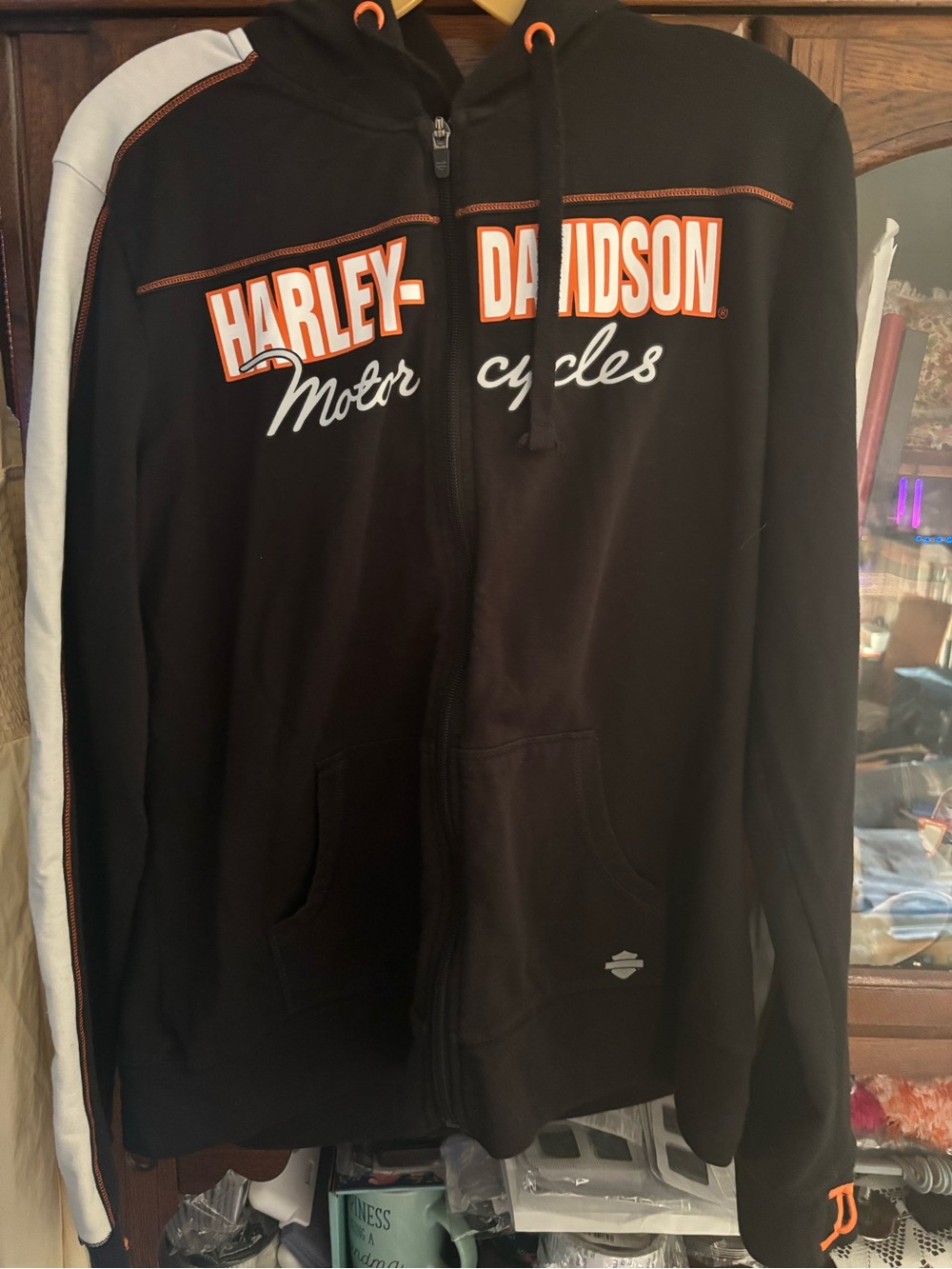 Harley-Davidson Black Hoodie with Orange & White Logo